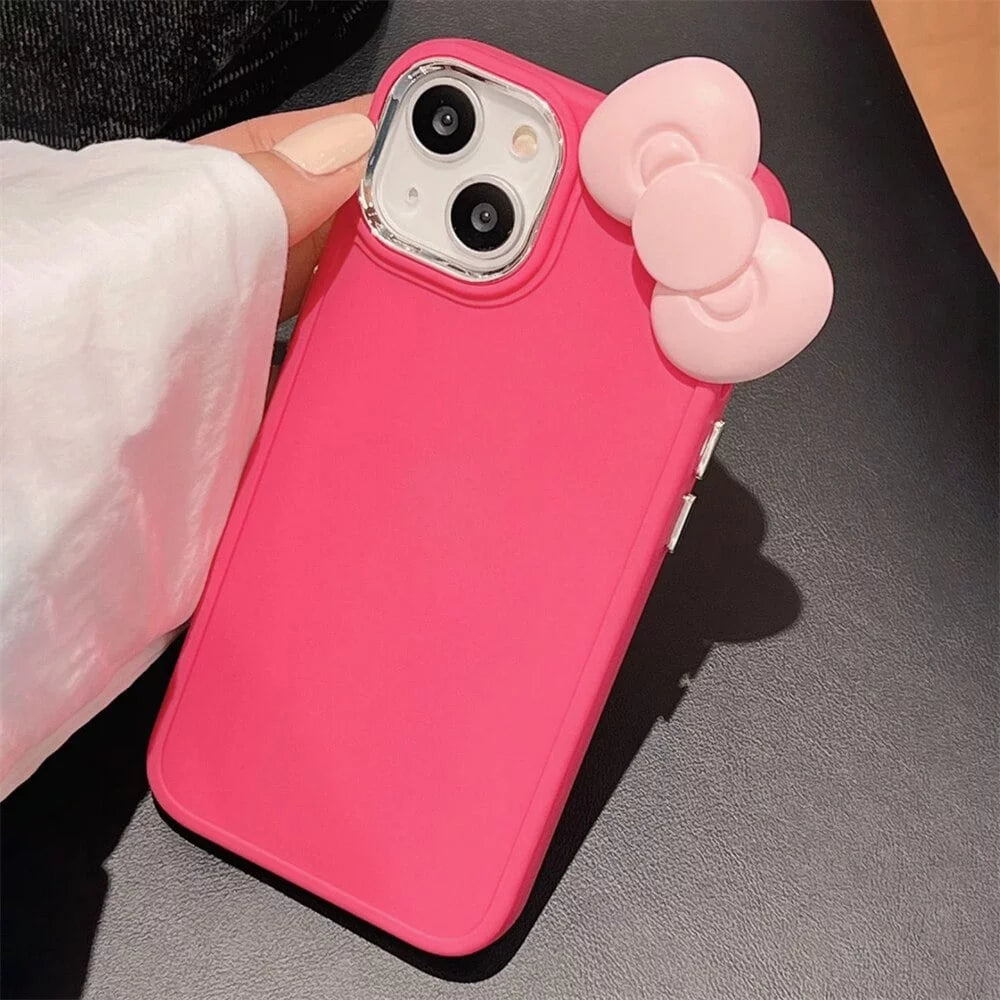 Cute 3D Pink Bowknot Soft Silicone Phone Case for Iphone 15 14 13 12 11 Pro Max X XR Soild Color Shockproof Cover Funda