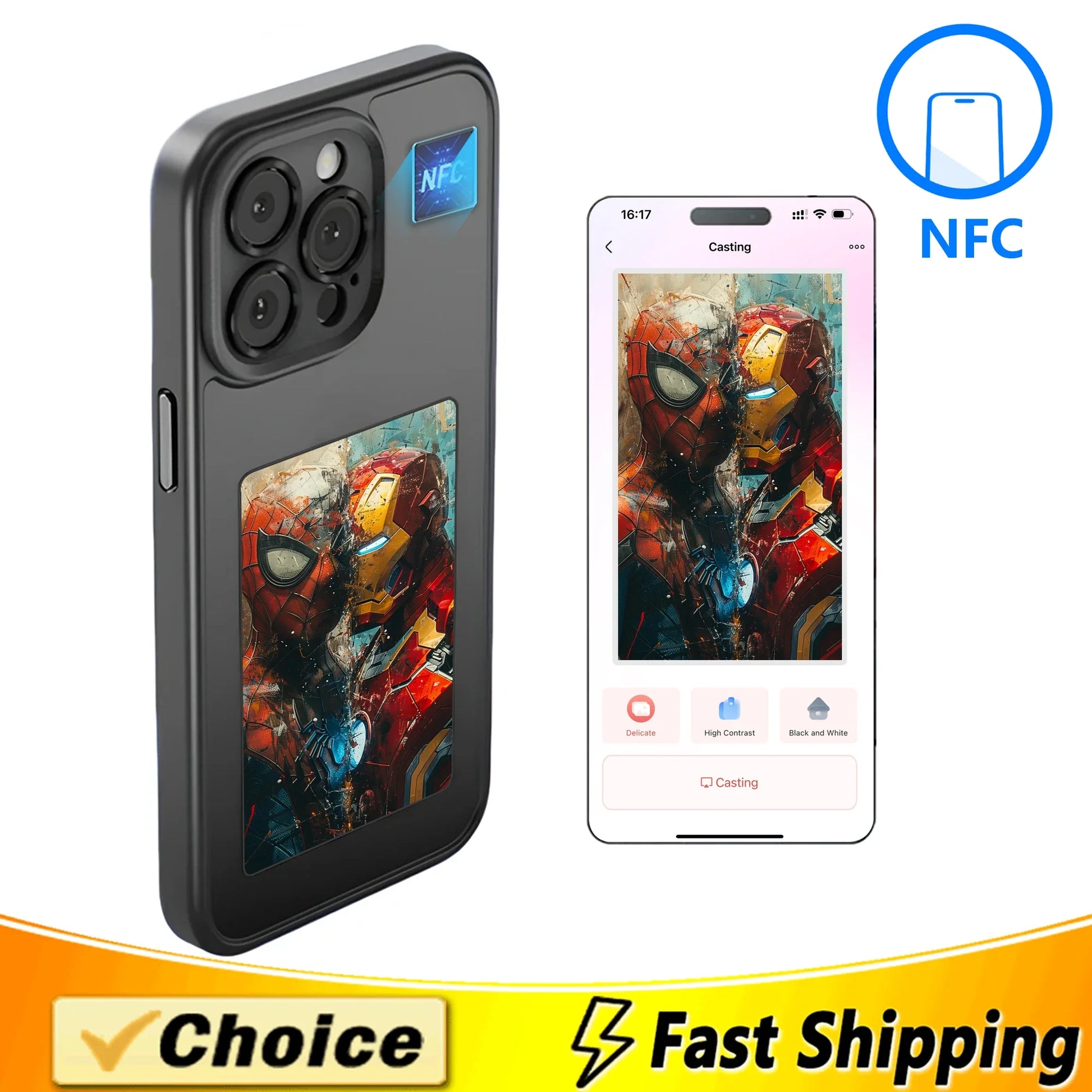 Ai NFC Phone Case for Iphone 13 15 14 Pro Max Smart E-Ink Screen Phone Case Refresh Photo Iron Anime Man Character Phone Cover