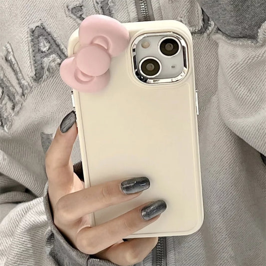 Cute 3D Pink Bowknot Soft Silicone Phone Case for Iphone 15 14 13 12 11 Pro Max X XR Soild Color Shockproof Cover Funda